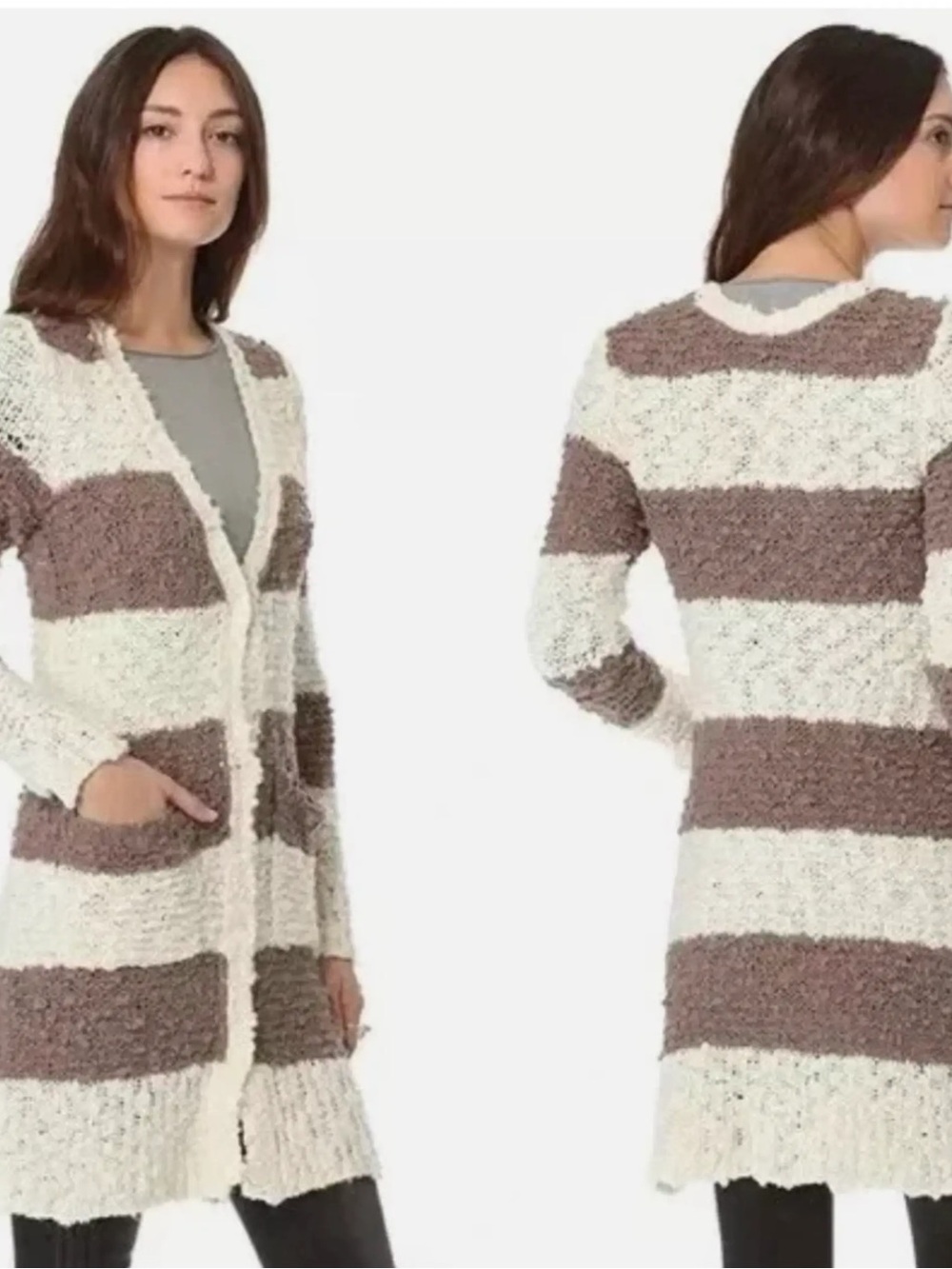 FREE PEOPLE Cuddle Bear Stripe Wool Blend Bouclé Cardigan Sweater Size Small - Picture 2 of 8